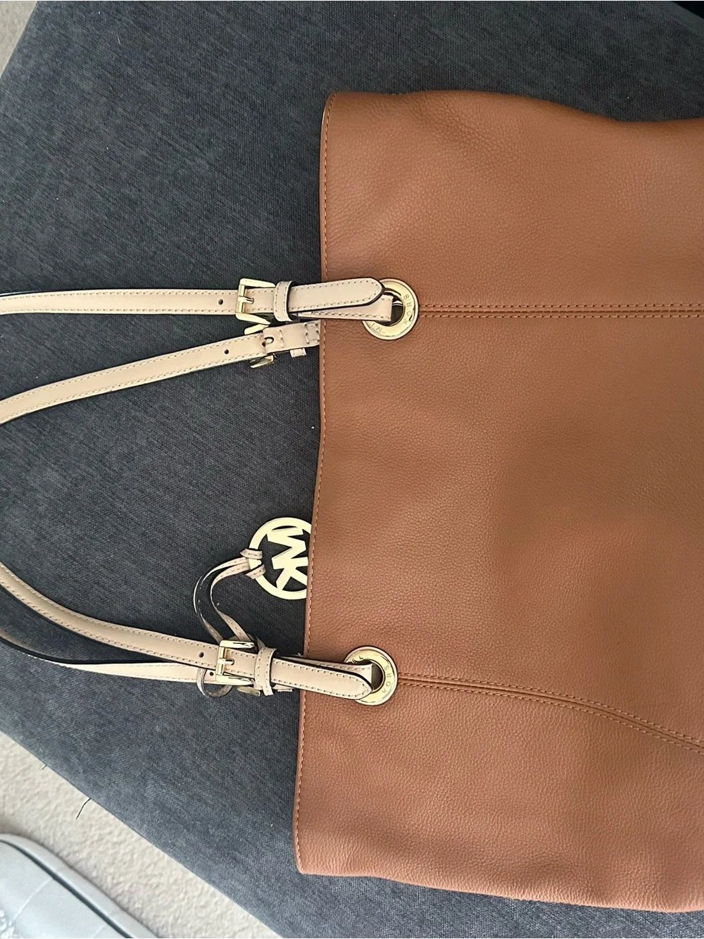Michael Kors Cognac Leather Tote with Cream Straps